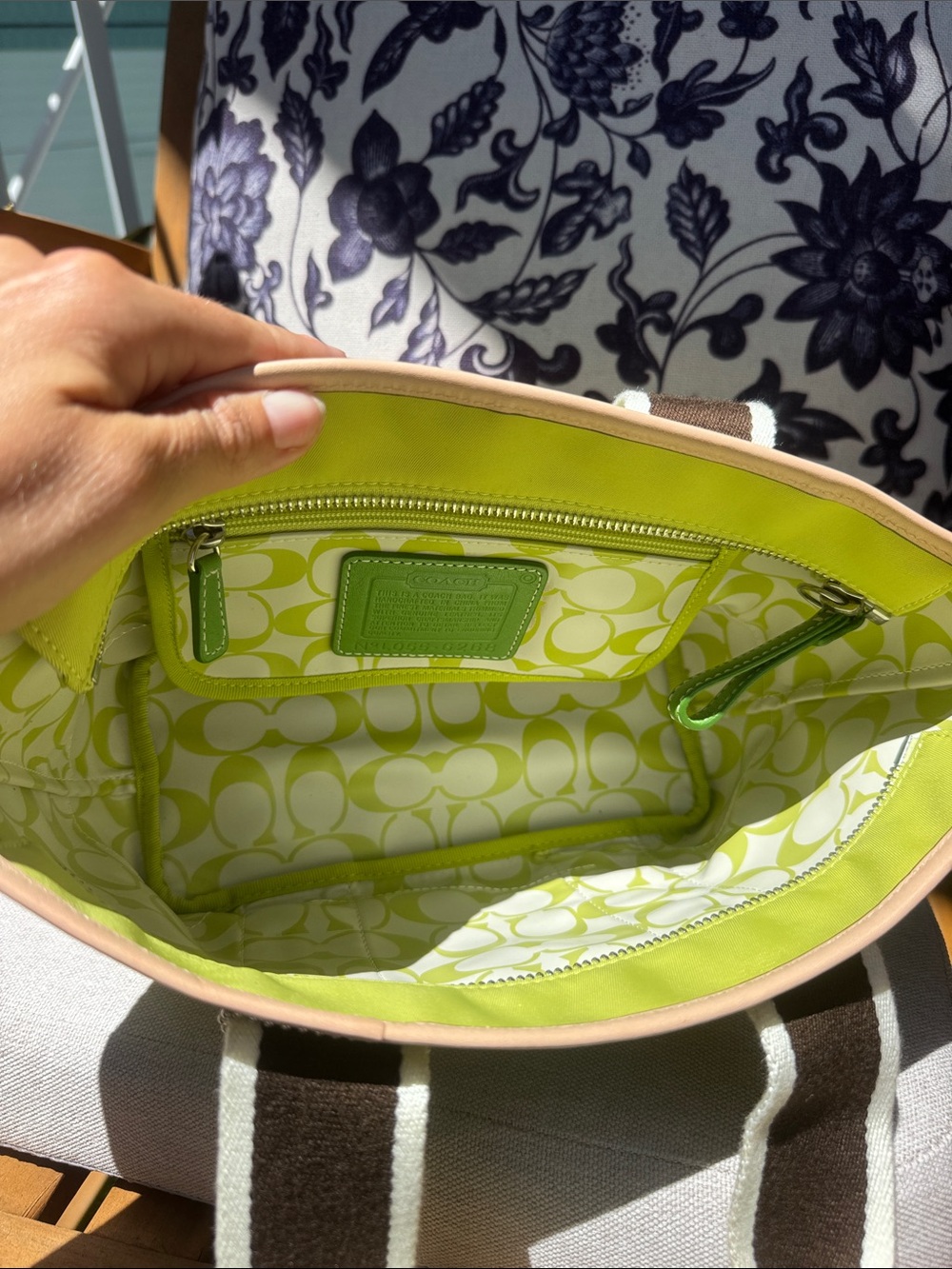 Vintage Green Coach Nylon Tote Bag Rare Color Y2K Purse - Picture 9 of 12